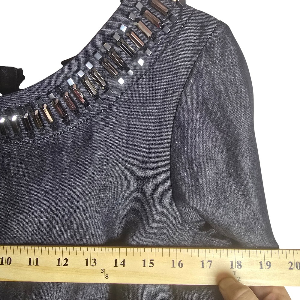 Weekend Max Mara Embellished Linen Shift Dress Gray Size 4 Beaded Neckline - Picture 9 of 11